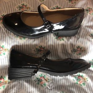 Black patent leather Mary Janes